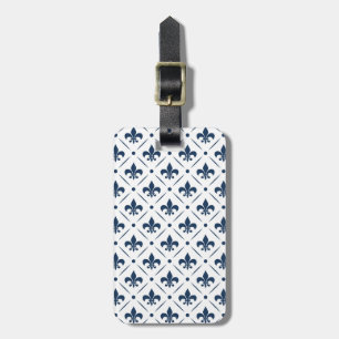 Étiquette À Bagage Fleur De Lis bleu foncé motif sur arrière - plan b