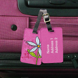 Étiquette À Bagage Fleur de marguerite blanche fantaisiste rose