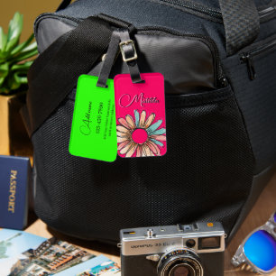 Étiquette À Bagage Fleur de marguerite fantaisiste Texte personnalisé