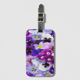 Étiquette À Bagage Fleur de Pensée Fleurs Florales Bleu Blanc Violet