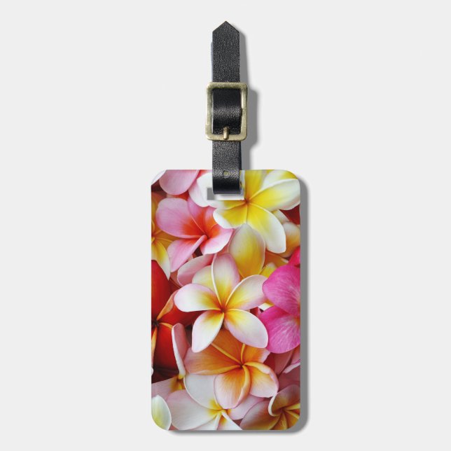 Étiquette À Bagage Fleur de Plumeria mixte jaune rose (Devant Vertical)