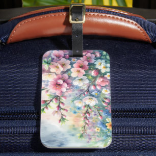 Étiquette À Bagage Fleur d'eau aquarelle Cottagecore Pluie de printem
