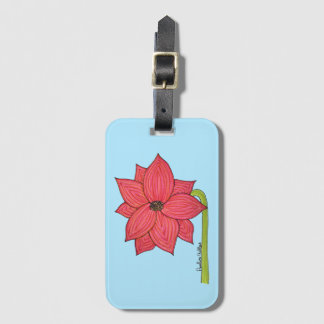 Étiquette À Bagage Fleur d'étoile rouge sur fond bleu