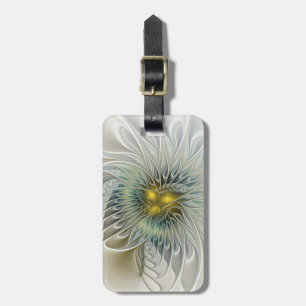Étiquette À Bagage Fleur Fantastique Argent Doré Art Fractal Abstrait