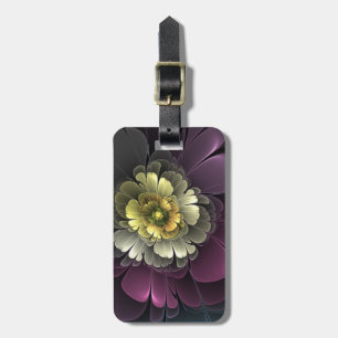 Étiquette À Bagage Fleur fractale grise de khaki pourpre moderne abst