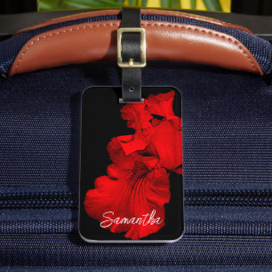 Étiquette À Bagage Fleur Iris rouge à chaud personnalisée