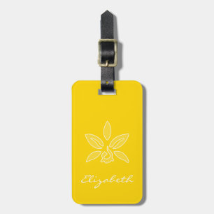 Étiquette À Bagage Fleur Jaune Clair, Jolie, Avec Nom