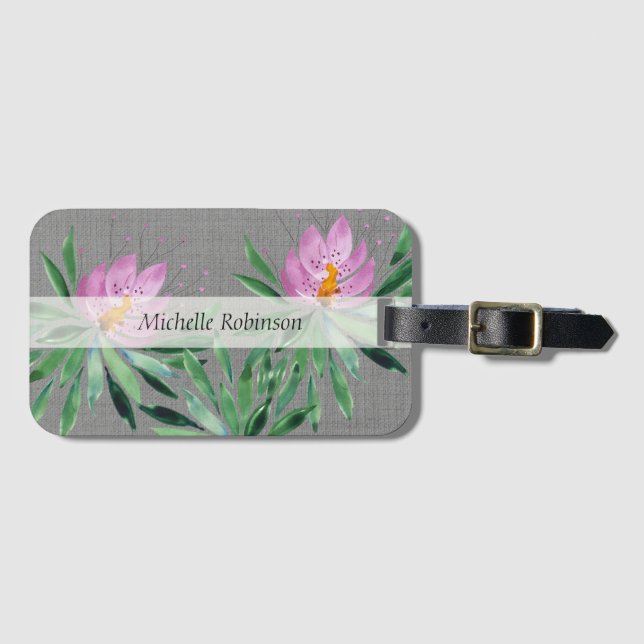 Étiquette À Bagage Fleur Lotus Elegant Personnalisé (Devant Horizontal)
