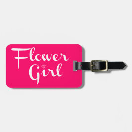 Étiquette À Bagage Fleur Retro Script blanc sur rose chaud