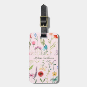 Étiquette À Bagage Fleur sauvage rose personnalisé