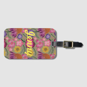 Étiquette À Bagage Fleur sauvage Sage Green Floral Personnalisé