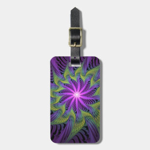 Étiquette À Bagage Fleur verte violette Art abstrait fractal moderne