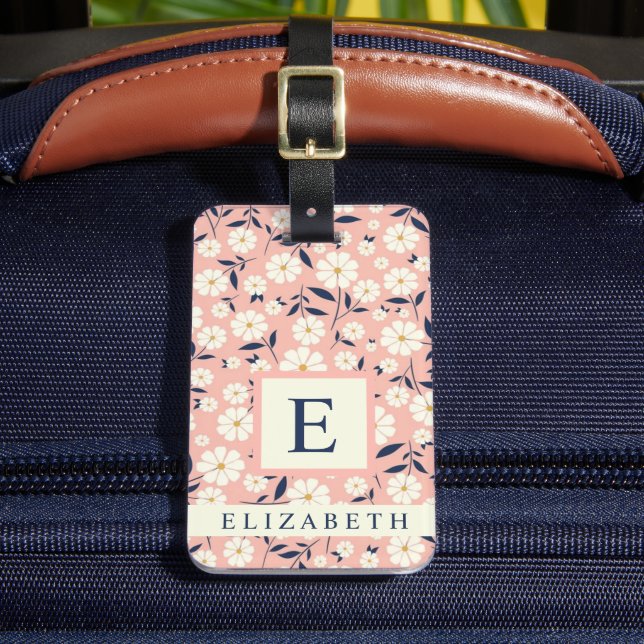 Étiquette À Bagage Fleurs blanches florales rose customisées (Insitu Rectoal 2)