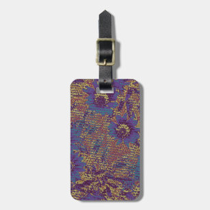 Étiquette À Bagage Fleurs bleues contre motif de camouflage de feuill