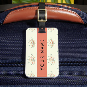 Étiquette À Bagage Fleurs bleues et rouges, Rouge, Votre nom