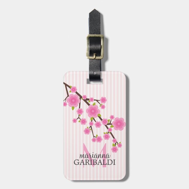 Étiquette À Bagage Fleurs de cerisier roses Girly personnalisées (Devant Vertical)