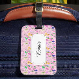 Étiquette À Bagage Fleurs de champ colorées sur rose