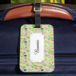 Étiquette À Bagage Fleurs de champ en aquarelle sur vert