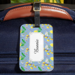 Étiquette À Bagage Fleurs de champs jaunes sur bleu