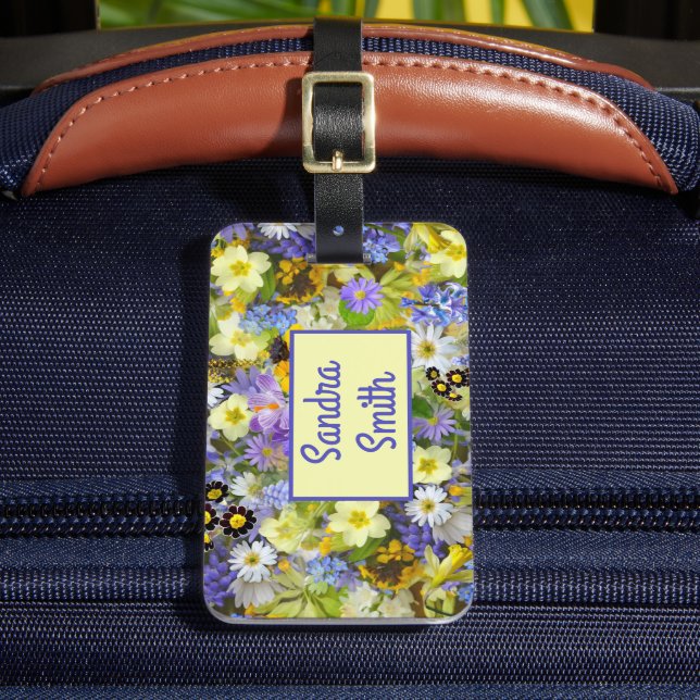 Étiquette À Bagage Fleurs de Jardin Personnalisées Violet Jaune (Insitu Rectoal 2)