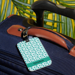 Étiquette À Bagage Fleurs de Paisley Vertes et Bleues Personnalisable