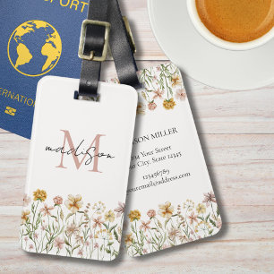 Étiquette À Bagage Fleurs de prairie sauvage aquarelle monogrammée