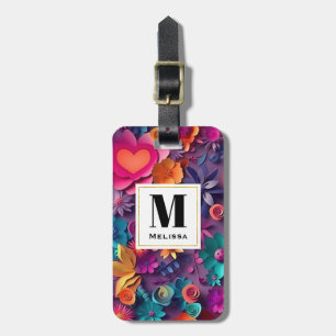 Étiquette À Bagage Fleurs de printemps colorées Monogramme Motif