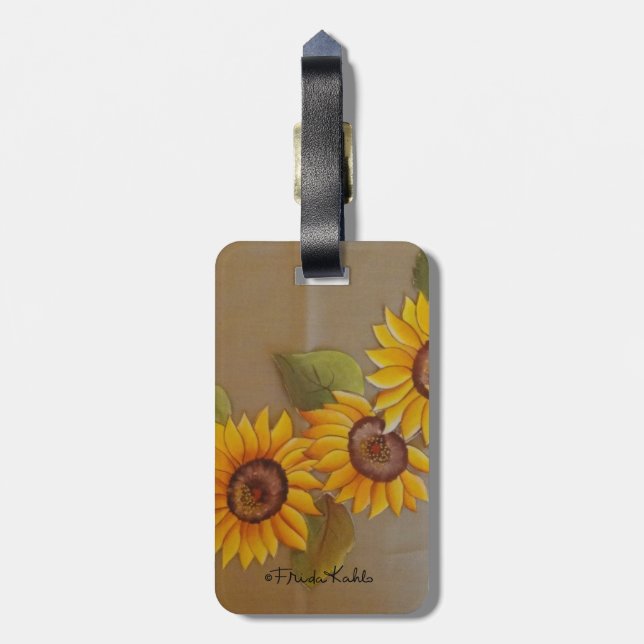 Étiquette À Bagage Fleurs de soleil peintes par Frida Kahlo (Dos Vertical)