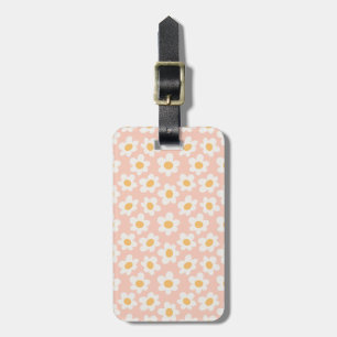 Étiquette À Bagage Fleurs de style rétro sur arrière - plan rose