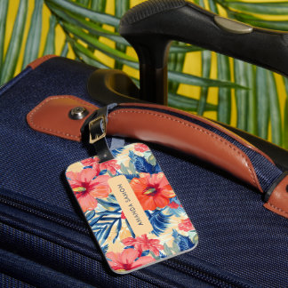 Étiquette À Bagage Fleurs d'été Hibiscus tropical Motif floral