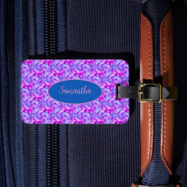 Étiquette À Bagage Fleurs d'Hibiscus blanc Bouquet teinté Personnalis (Insitu Rectoal 4)