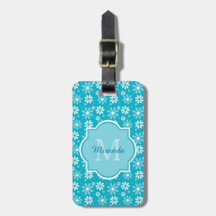 Étiquette À Bagage Fleurs Girly de marguerite de turquoise de