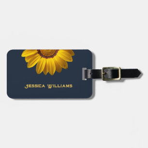Étiquette À Bagage Fleurs jaunes sur le Monogramme arrière - plan ble