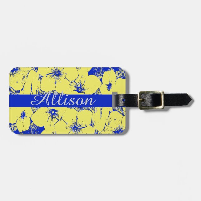 Étiquette À Bagage Fleurs Jaunes Tropicales Personnalisées (Devant horizontal)