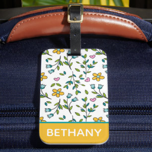 Étiquette À Bagage Fleurs Mignonnes Cœurs Motif Lumineux Personnalisé