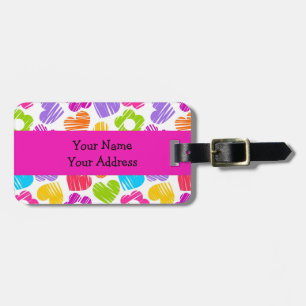 Étiquette À Bagage Fleurs multicolores mignonnes et motif de coeur gi