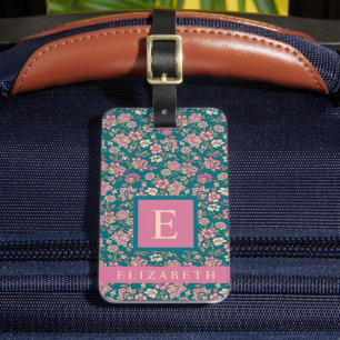 Étiquette À Bagage Fleurs rose Florale Turquoises bleues customisées