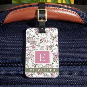 Étiquette À Bagage Fleurs Roses customisées de couleur blanche rose f