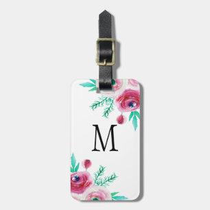 Étiquette À Bagage Fleurs roses Feuilles vertes Design