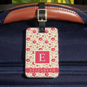 Étiquette À Bagage Fleurs rouges rose pâle jaune pâle customisées