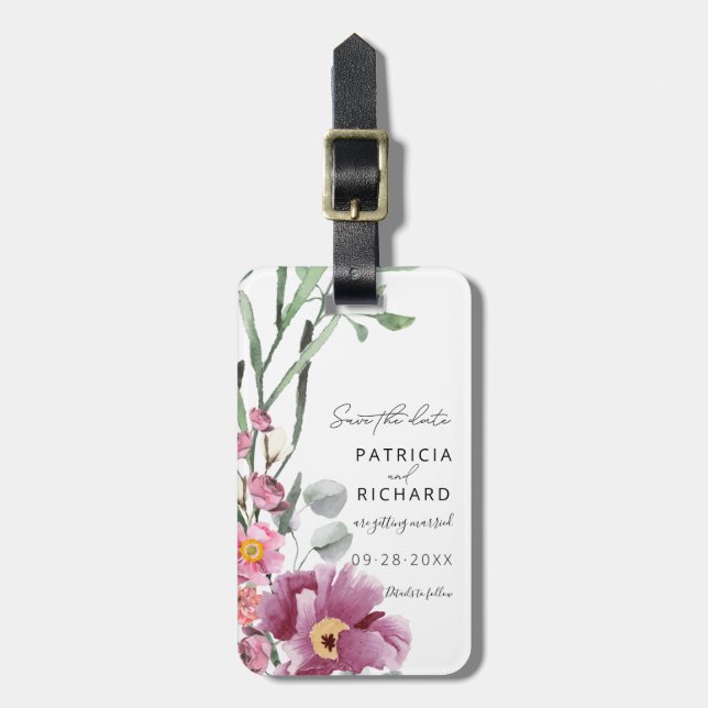 Étiquette À Bagage Fleurs sauvages d'aquarelle mariage Enregistrer la (Devant Vertical)