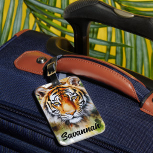 Étiquette À Bagage Fleurs Tiger Pastel Safari Aquarelle Savannah
