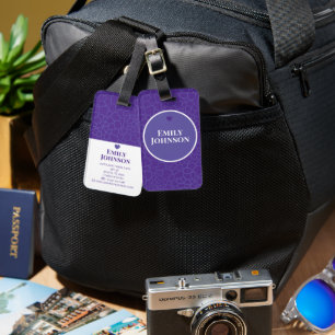 Étiquette À Bagage Fleurs violettes personnalisées avec nom personnal