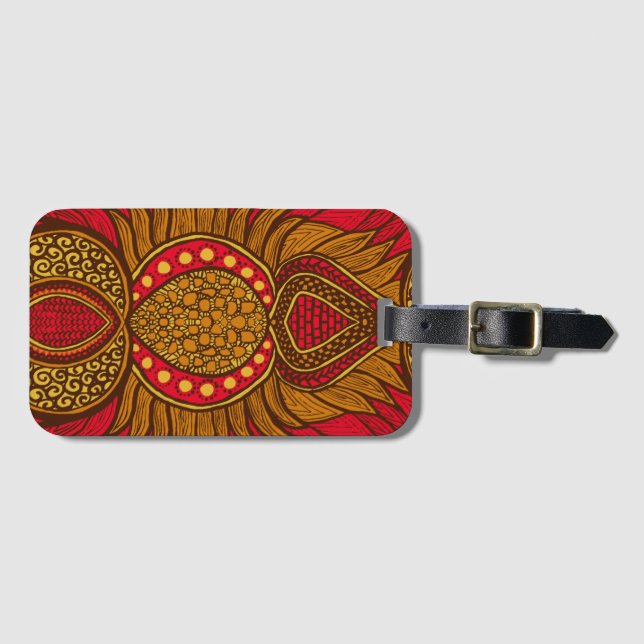 Étiquette À Bagage Floral Ankara Rouge & Or Africain (Devant Horizontal)