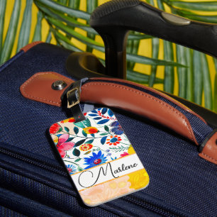 Étiquette À Bagage Floral Aquarelle Boho Motif Tropical