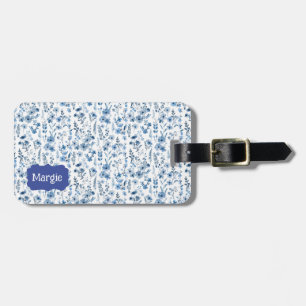 Étiquette À Bagage Floral bleu français