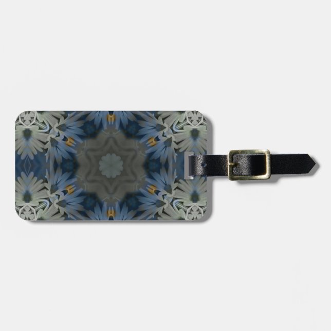 Étiquette À Bagage Floral de marguerite bleu antique (Devant horizontal)