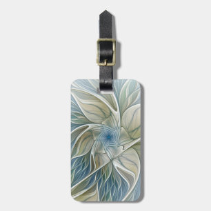 Étiquette À Bagage Floral Dream Motif Abstrait Blue Khaki Fractal