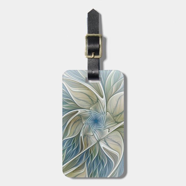 Étiquette À Bagage Floral Dream Motif Abstrait Blue Khaki Fractal (Devant Vertical)