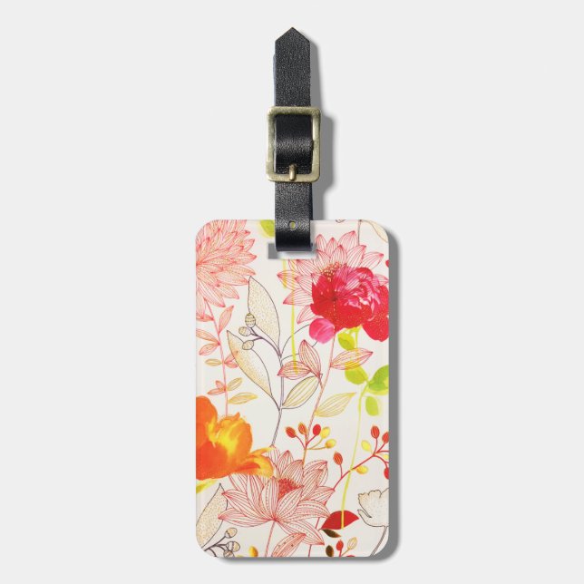 Étiquette À Bagage Floral Fleur Blush Or Soleil Rose Aquarelle (Devant Vertical)